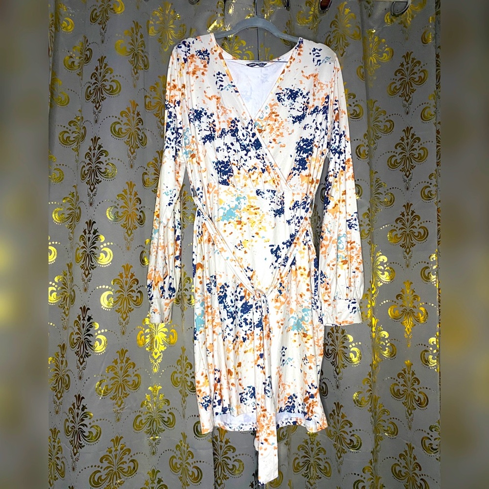 Lantern Sleeve belted Wrap Dress